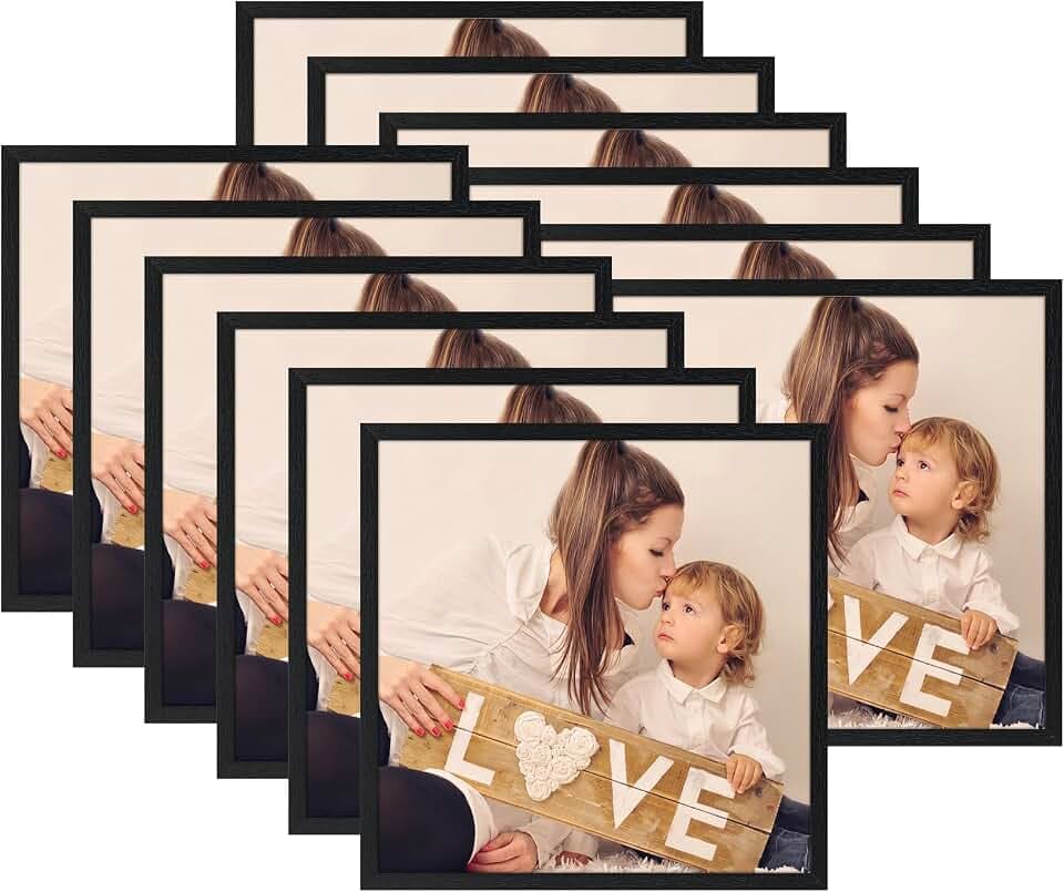 12 Stück Bilderrahmen 30x30 Schwarz, Quadratisch Fotorahmen für Fotos und Bilder, Wand- und Tischaufstellung, Modern Rahmen für Wohn-, Schlaf- und Büroräume