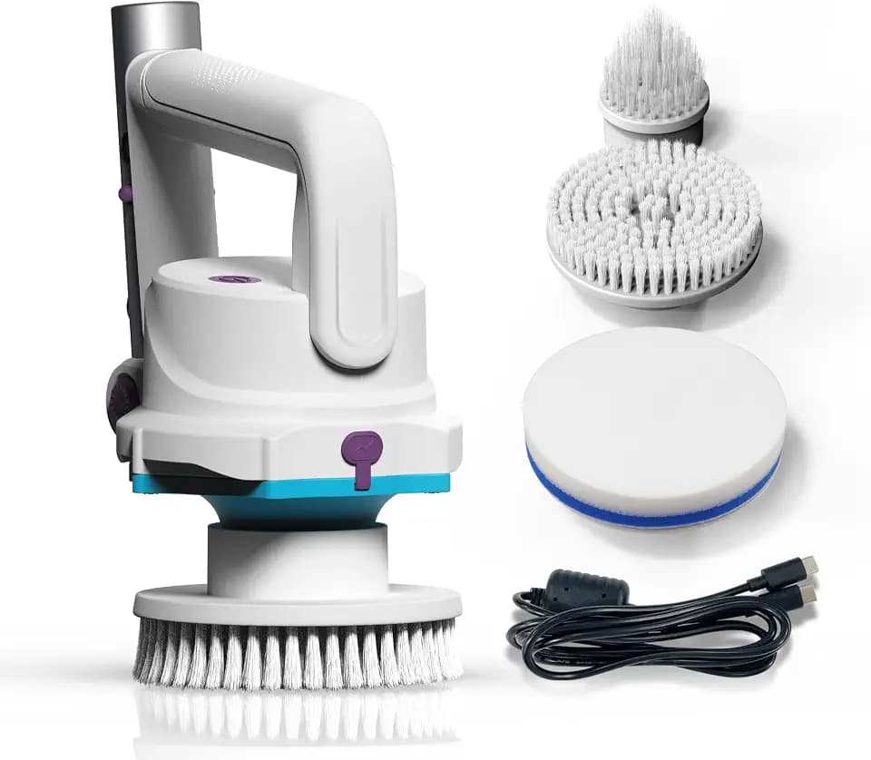 KOKIDO Rechargeable 3-in-1 Pool Brush Head Scrubber - Compact Electric Scrub Brush for Walls, Waterlines, Floors - 40-Min Runtime, 180° Pivotable Handle, Spot-Clean Inground Aboveground Pools and Spas