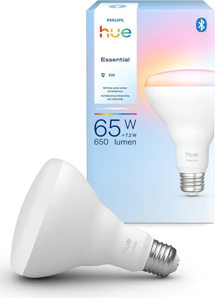 Philips Hue Essential Smart LED BR30 Bulb 1-Pack, White and Color Ambiance, E26, 7.2W, 2200K-6500K, 650 Lumens, Dimmable, Works with Alexa, Google Assistant, Apple Home
