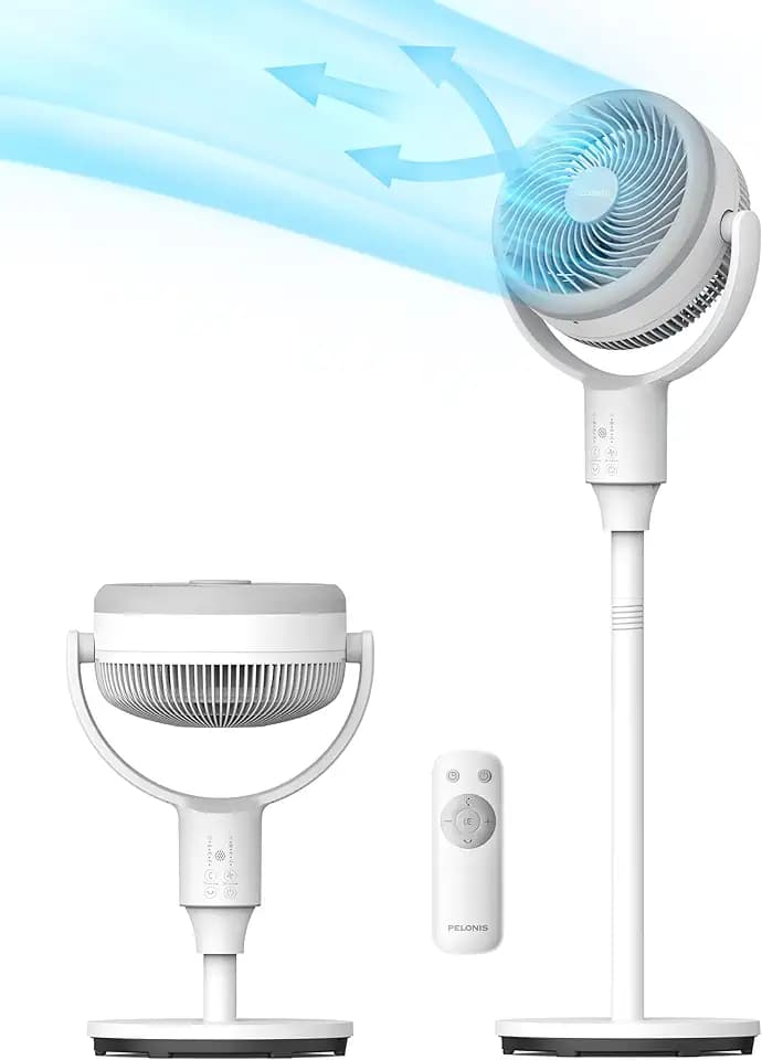 Pelonis Leiser Standventilator, 2-In-1 Standventilator mit Fernbedienung, 1500m³/h Luftvolume Luftzirkulator Fan 110CM Höhe 3-Geschwindigkeit 135°+90° Omni-direktional Oszillierend Ventilator