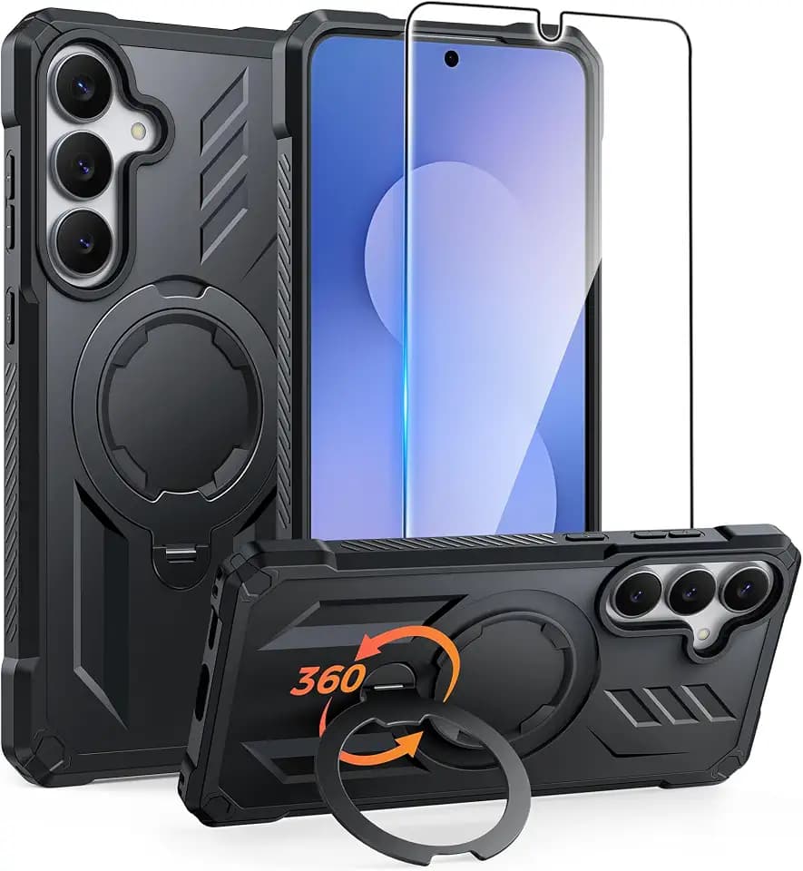 FNTCASE for Samsung Galaxy S25-FE Case with 360 Spin Magnetic Kickstand
