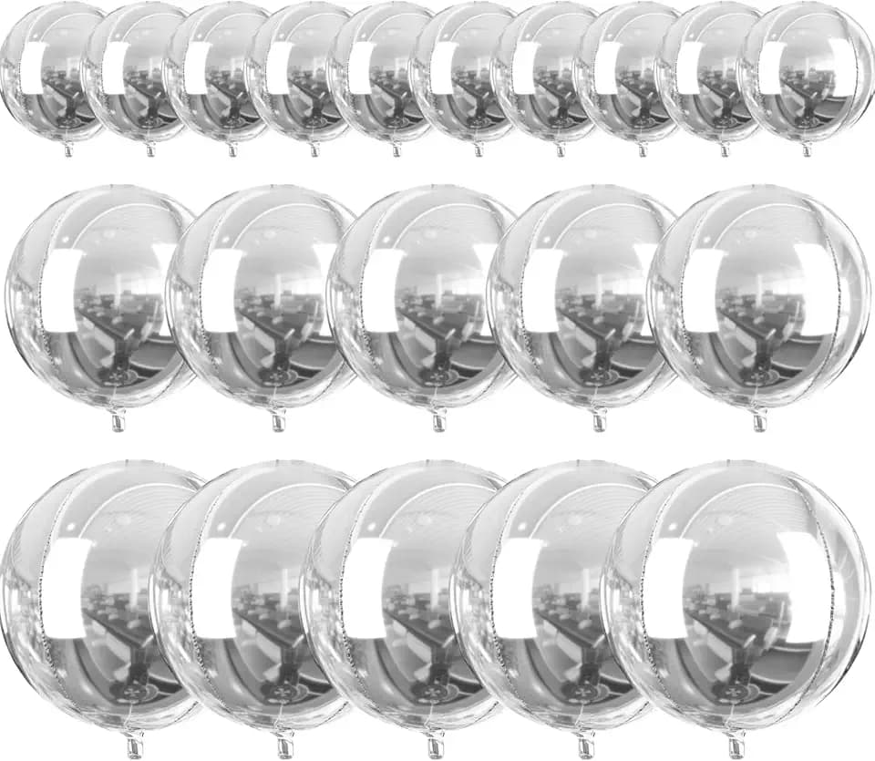 PartyWoo Metallic Silver Foil Balloons 20pcs Large Round Giant 4D Balloons