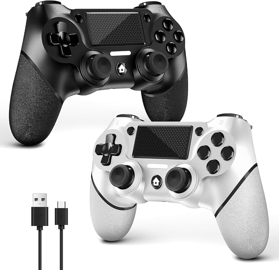 AceGamer 2 Pack Wireless Controller für PS4，Game Controller für PS4/Pro/Slim/PC，Gamepad Joystick mit Turbo/Zurück Taste/Dual Vibration/6-Achsen Gyro Sensor/Touchpanel (Schwarz und Weiß)