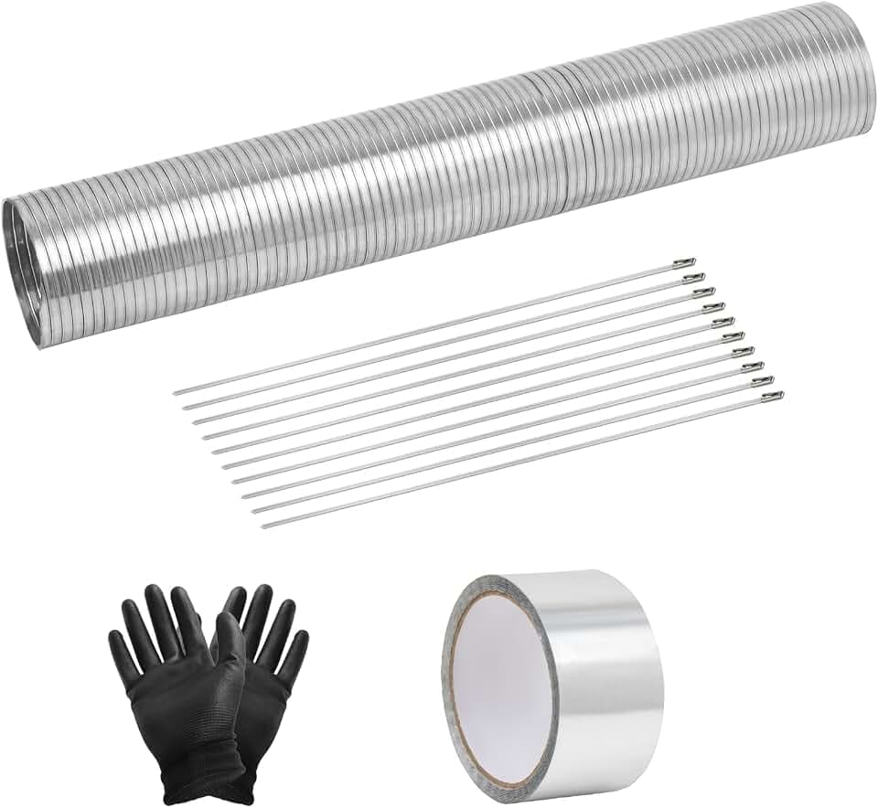 Universal Exhaust Flex Pipe 2.75"[2 3/4"] ID X 16.5"Length 304 stainless steel Exhaust Pipe Can be extended to 20" Comes With Aluminum Foil Tape (2in*75FT),Stainless Steel Cable ties