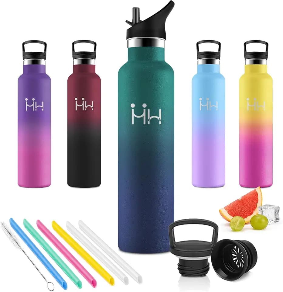 Edelstahl Thermosflasche 1L, Isolierflasche mit Strohhalm, BPA-Frei