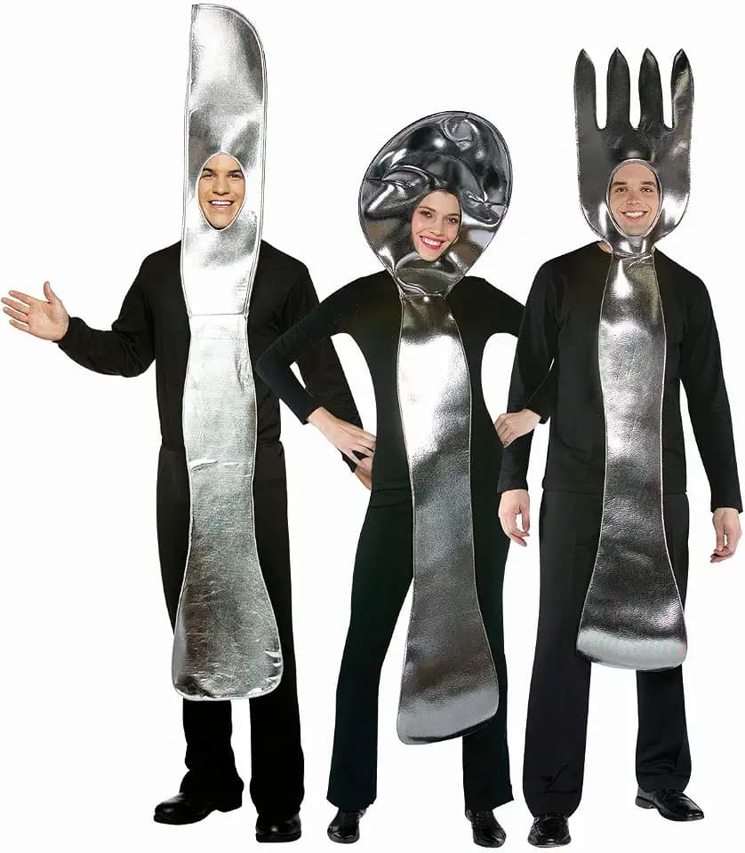 Rasta Imposta Utensil 3 Pack Silver Knife, Fork, Spoon Halloween Group Couples Costume, Adult One Size