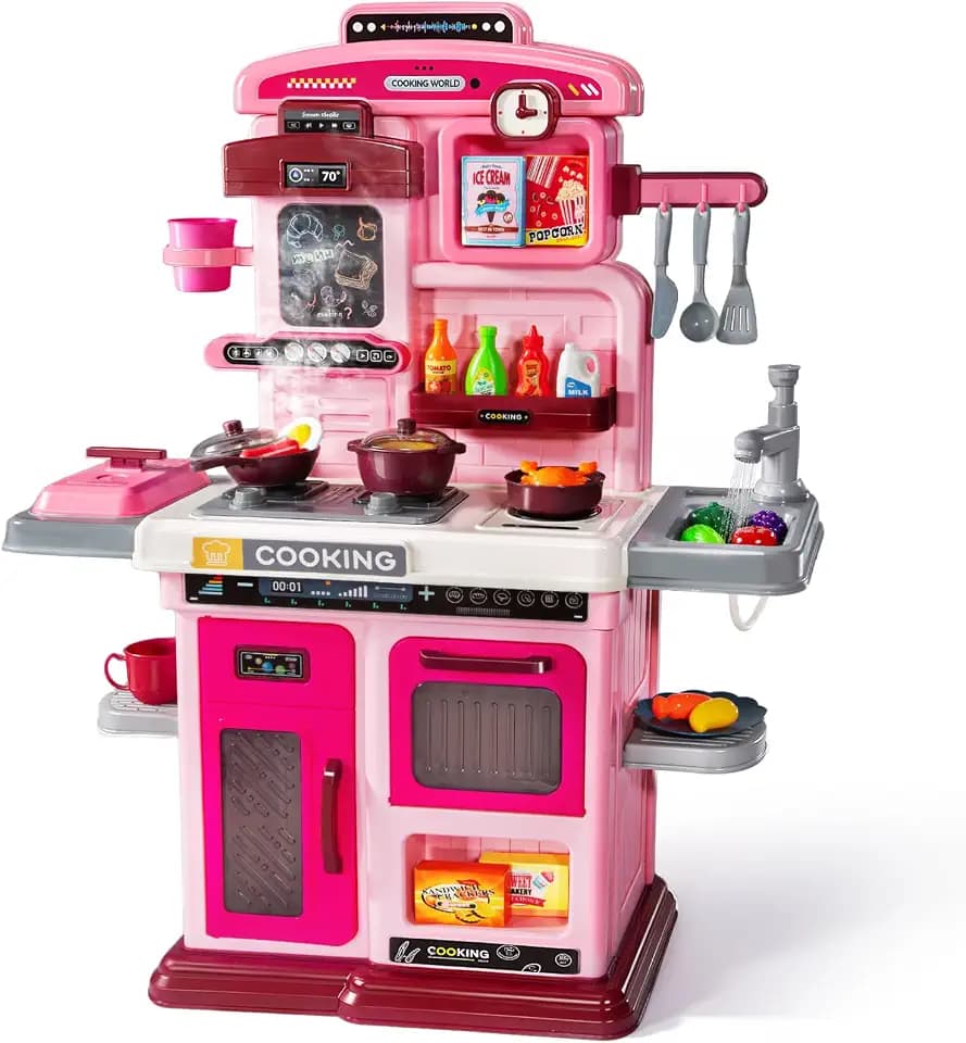 Kids Kitchen Playset, 26.7in Play Kitchen with Steam, Sound & Light