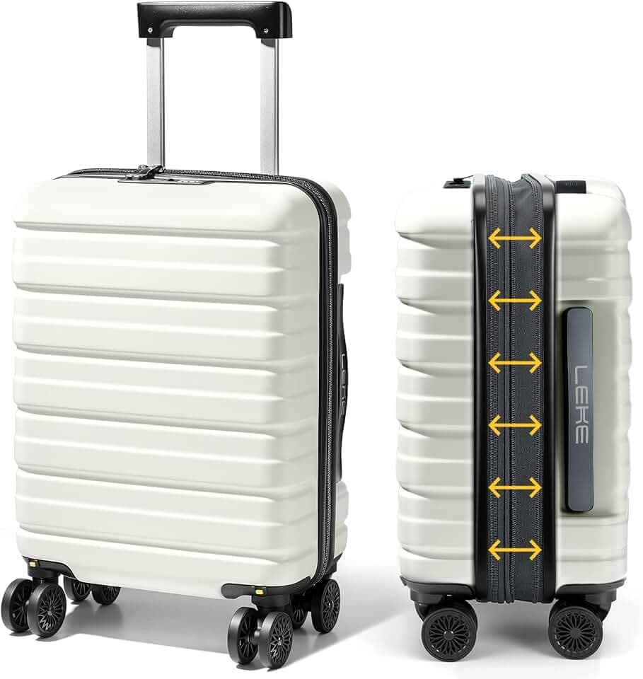 Lekesky 18 Inch Expandable Carry On Luggage Airline Approved, Beige