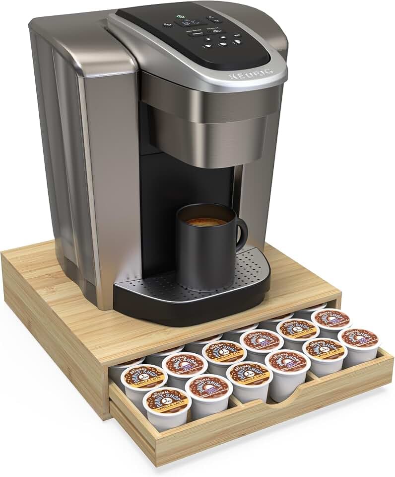 Bamboo Coffee Pod Drawer Organizer Compatible with K-Cups 36 Pods