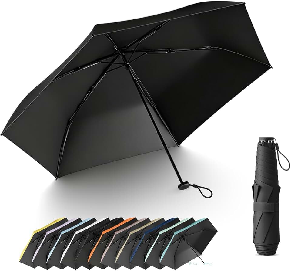 Reise Faltbarer ultraleichter Regenschirm aus Carbon,Handöffner, Teflon-Beschichtung&UV-Schutz 50+, 6 Rippen,Sonnenschutz/Regen,Kompakt für Rucksack/Tasche/Auto,Damen/Kinder