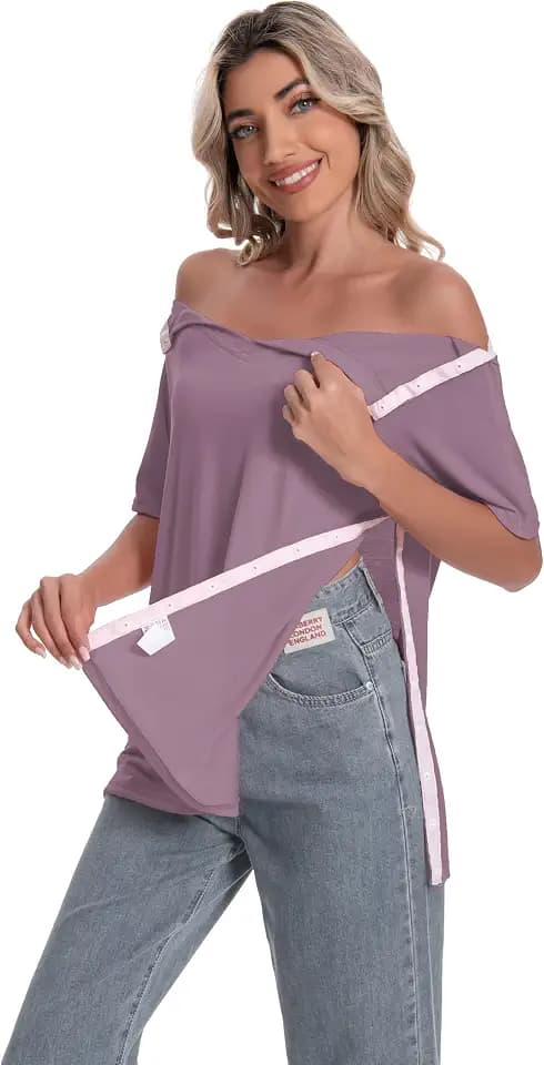 Post Shoulder Surgery Shirt for Women Short Sleeve V Neck Rotator Cuff Broken Arm Recovery Must Haves Clothing Comfy Shirts