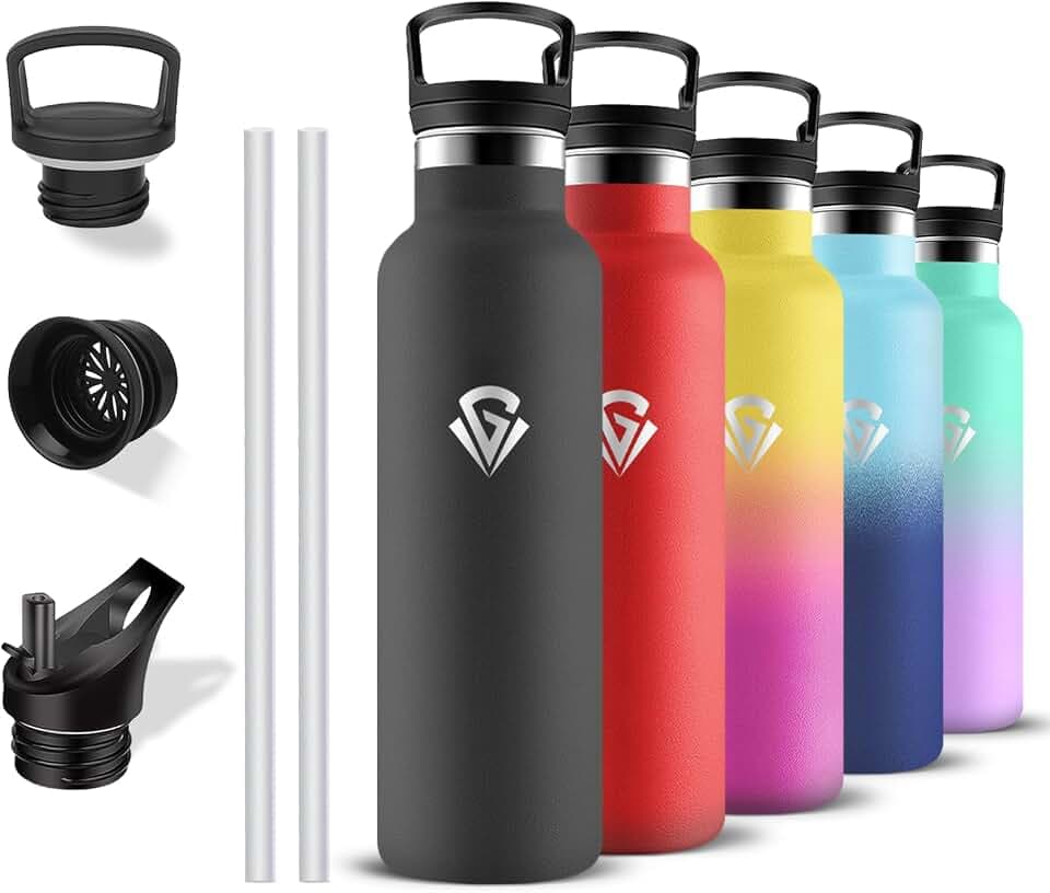 Trinkflasche Edelstahl, Wasserflasche 750ml, BPA-Frei, Wasserflasche mit Strohhalm, Doppelwandige Vakuumisolierte, Trinkflasche Auslaufsicher, Thermos für Wandern, Fitness, Camping, Sport, Büro