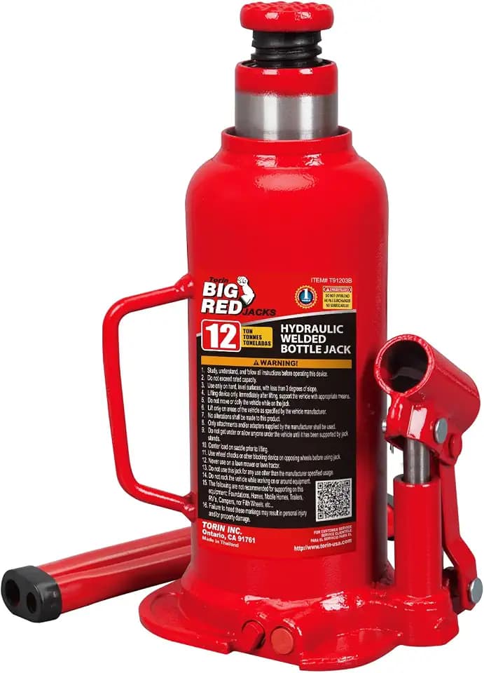 BIG RED 12 Ton (24,000 LBs) Torin Welded Hydraulic Car Bottle Jack for Auto Repair and House Lift, Red, TAM91203B
