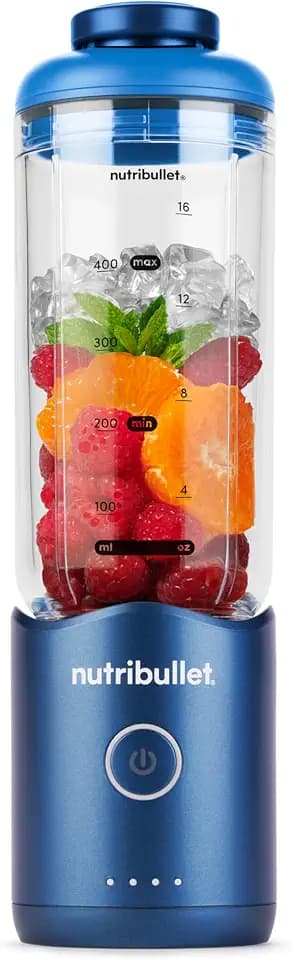 nutribullet Flex 590ml - tragbarer Smoothie-Mixer mit Trinkdeckel, zerkleinert Eis und gefrorene Früchte, USB-C, Trageschlaufe, BPA-freier Becher, leicht zu reinigen, Blau (NBP013BL)