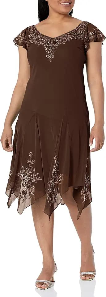 J Kara Womens Petite Flutter Sleeve Hanky Hem Short Cocktail Beaded DressSpecial Occasion Dress