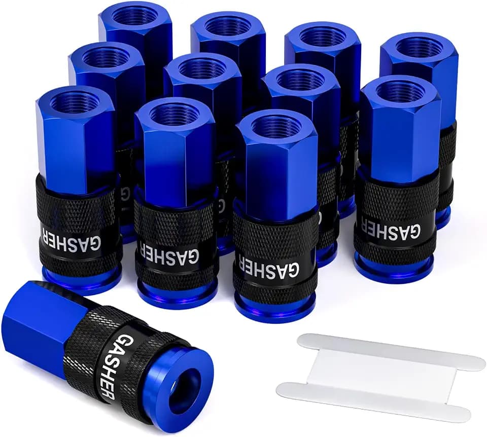GASHER 12PCS Aluminium 1/4 Inch Female AMT Universal Air Coupler,1/4 NPT Basic Flow Quick Connect Air Coupler For Professional Jobsites, In automotive Shops Or At Home（blue）