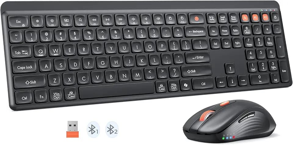 MEETION Bluetooth Keyboard and Mouse Combo, Silent Multi-Device, Black