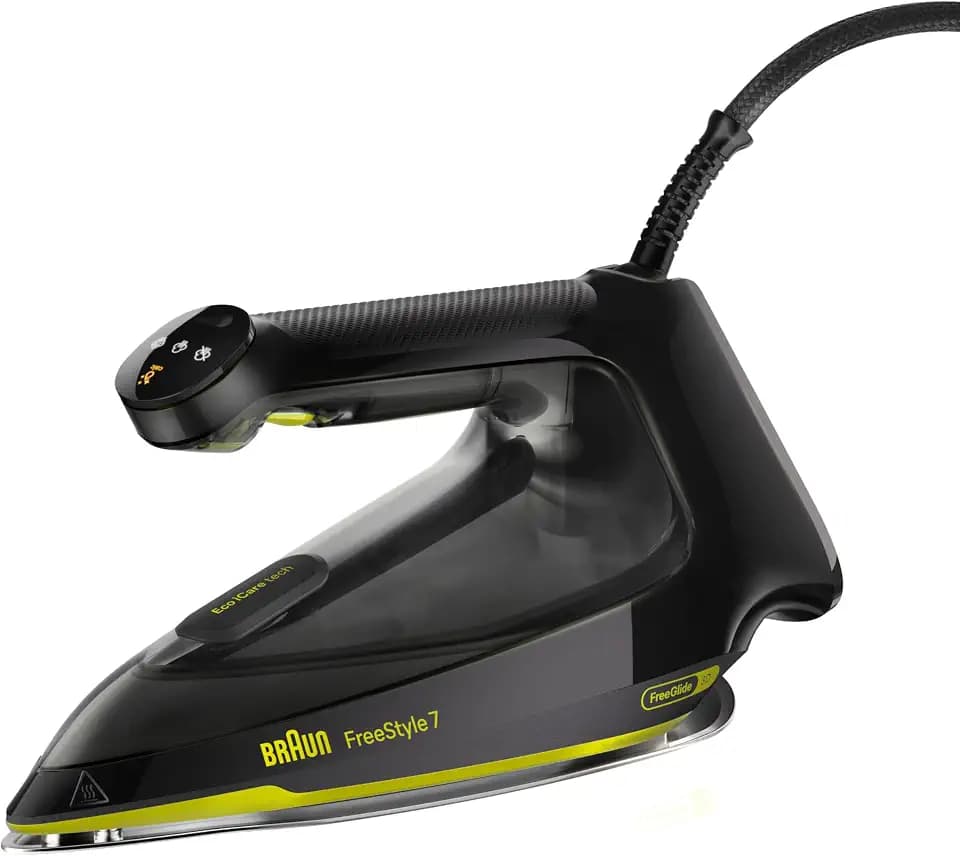 Braun FreeStyle 7 – Dampfbügeleisen mit ergonischem Griffdesign, Bügelergebnisse wie mit einer Dampfbügelstation, Schnelles und müheloses Bügeln, Schwarz/Grün (FI 7255 GR)