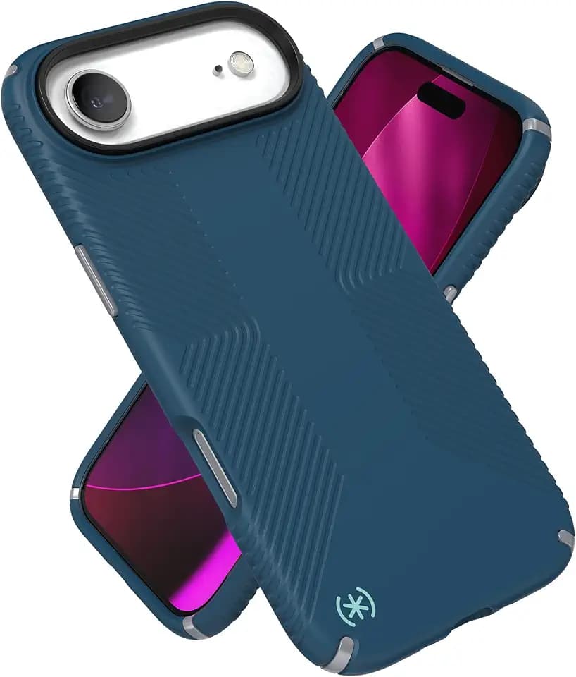 Speck PRESIDIO2 Grip for iPhone 17 Air Case, MagSafe-Compatible, Slim Protective Case, DEEP SEA/Silver Metallic/Spell Blue