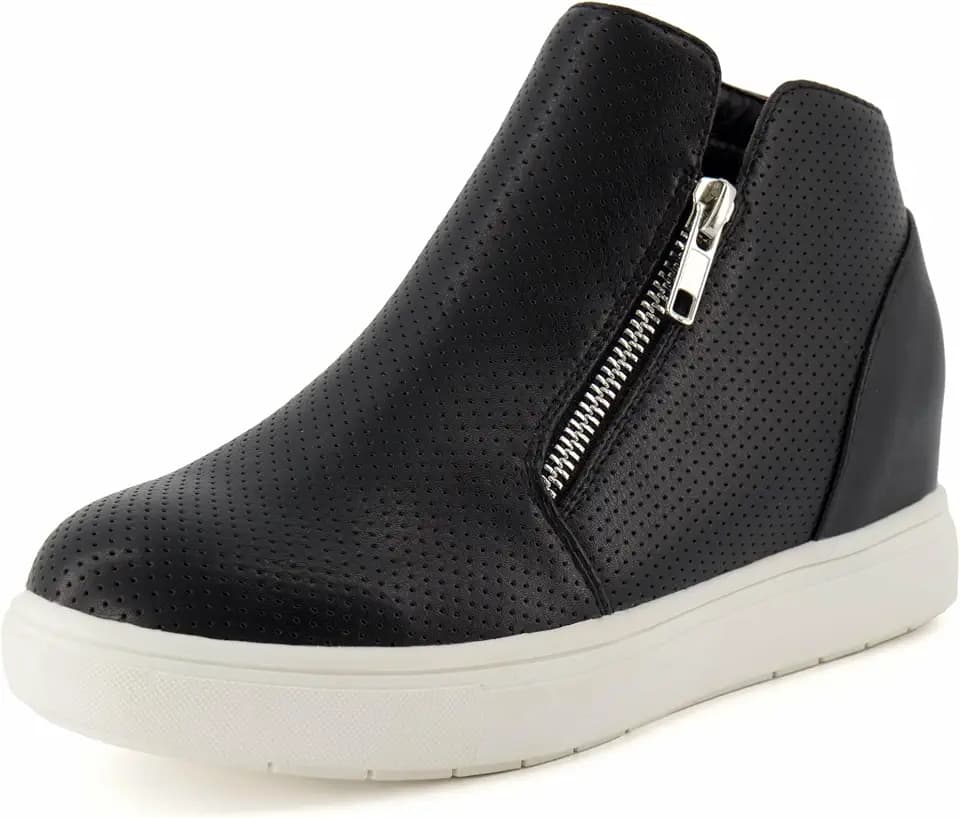 CUSHIONAIRE Hart Womens Casual Shoes with Dual Zippers- Lightweight Hidden Wedge Fashion Sneakers for Women