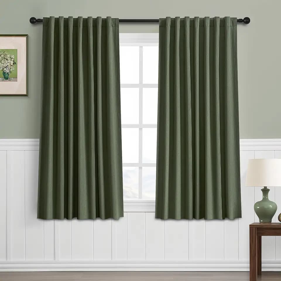 Blackout Curtains 45 Inch Long for Bedroom Olive Green 2 Panels