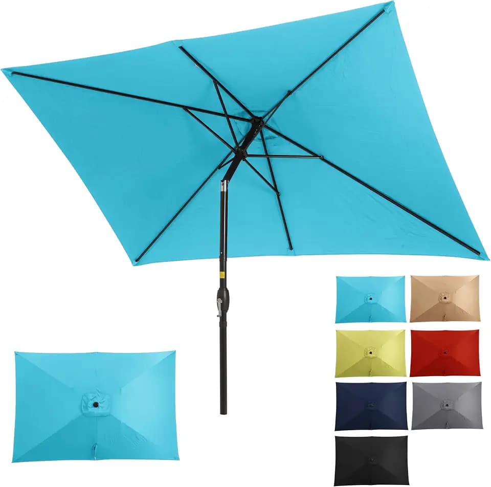 FansaFurn Patio Umbrella Striped Outdoor Table Market Umbrella with Push Button Tilt and Crank Sturdy Aluminum Ribs for Deck, Lawn, Pool& Backyard