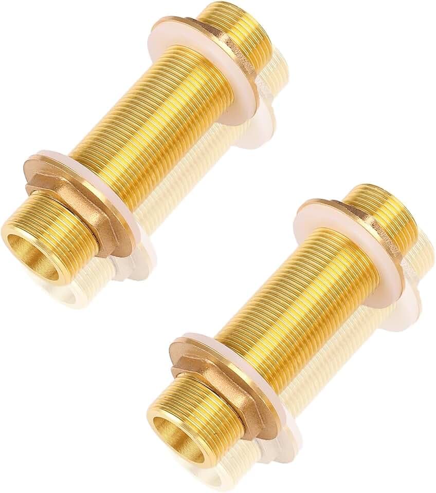 2 Stück Messing Schottverschraubung G3/4, Messing Tankdurchführung, Schlauchdurchführung mit Silikondichtung für Wassertank, Wasserturm, Wasserpumpe usw (D20,G3/4, 100MM)