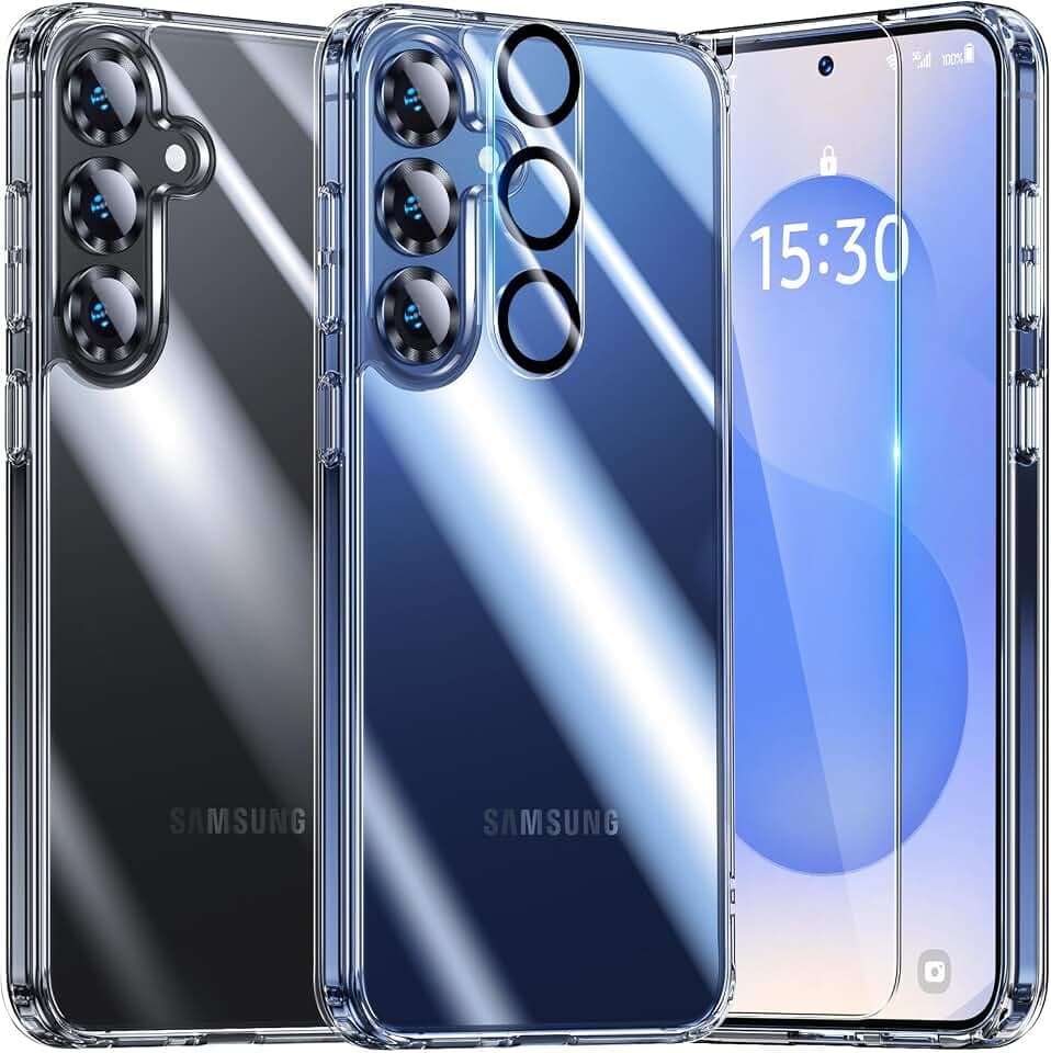 UniqueMe für Samsung Galaxy S25 Hülle - Handyhülle für Samsung Galaxy S25 Case, 5 in 1 Set Rundumschutz Schutzhülle Cover,1 Handyhülle & 2 Schutzfolie & 2 Kameraschutz - Transparent
