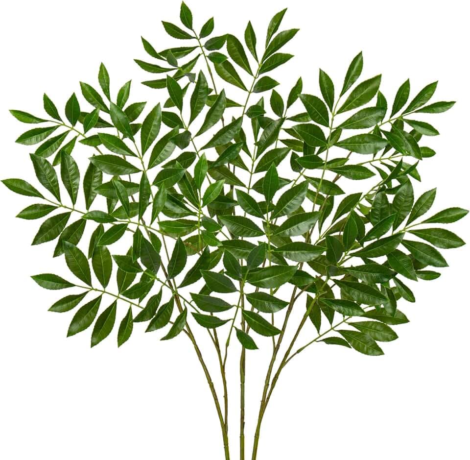 Hollyone 3PCS Artificial Greenery Stems Faux Branches for Vase 37.4 Inch Tall Fake Chestnut Leaves Branches Plants Leaf Bushes for Floral Arrangement Vase Bouquets Party Wedding Wall Home Decor Green
