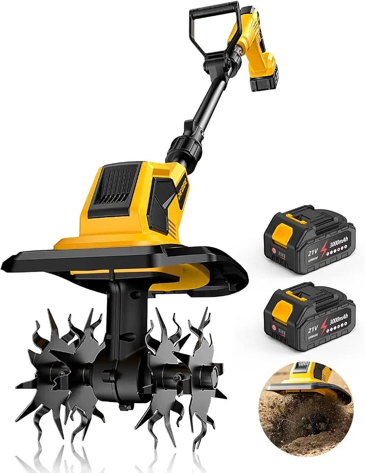 DEGGE 21V Cordless Tiller Cultivator, Electric Tiller for Gardening & Lawn