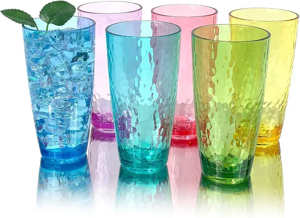 26-Ounce Plastic Tumblers (Set of 6), Reusable Plastic Mugs, BPA-Free Acrylic to Drink Mugs, Shatter Resistant, Textured Interior, Dishwasher Safe (Multi Color, 26 Ounce)