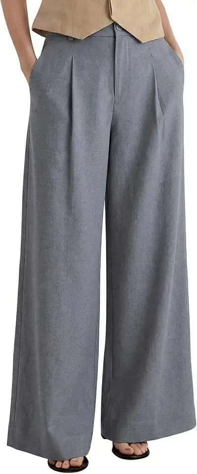 Arach&Cloz Women's Linen Wide Leg Work Dress Pants Business Casual Outfits