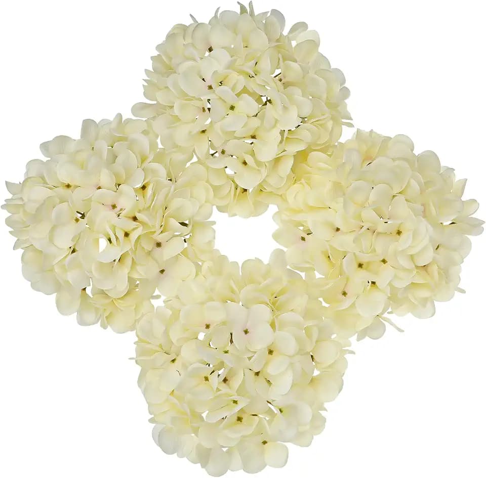 Hollyone White Silk Hydrangea Artificial Flowers Heads 7.4inch Large Fake Hydrangea 4Pcs Full Faux Flowers with Stems for Wedding Party Table Centerpieces Flower Arrangement Home Decor