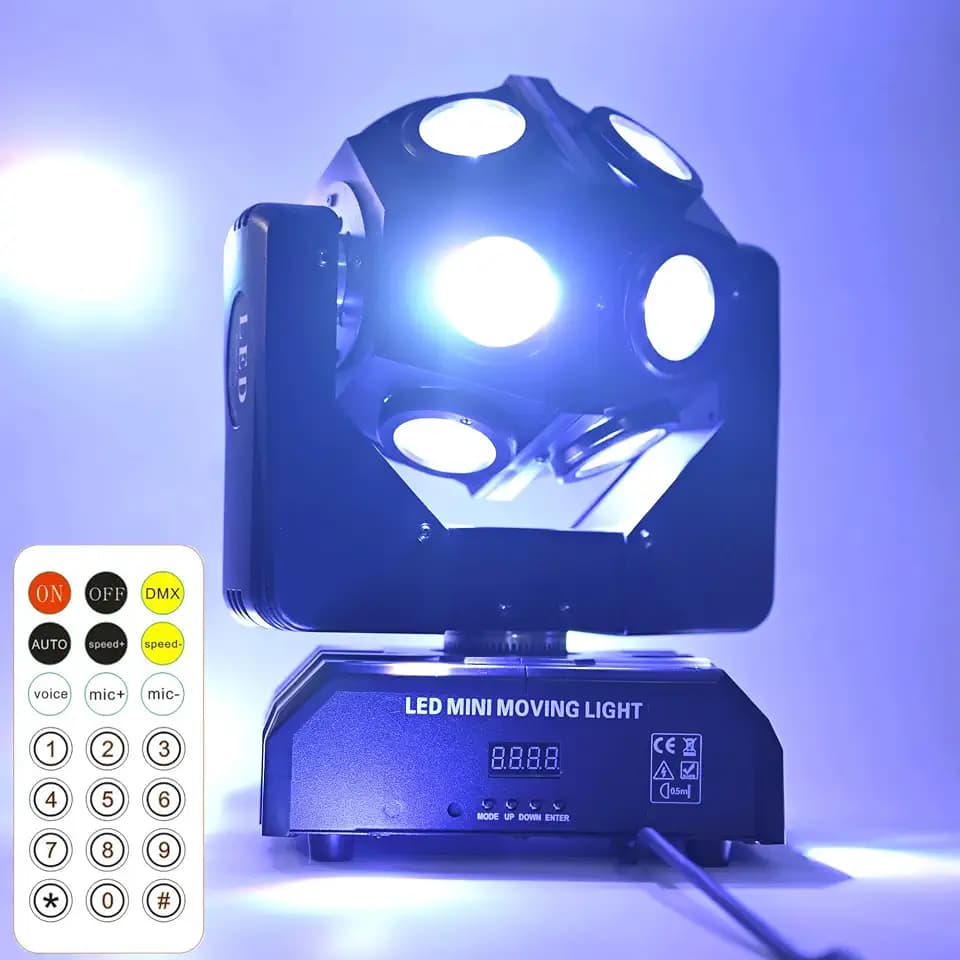 Moving Head Stage Light RGBW 12LED Lights Rotating Beam Stage Uplighting Lights for Events Sound Activated DMX512 Light for DJ KTV Disco Party Wedding Concert Christmas Festival