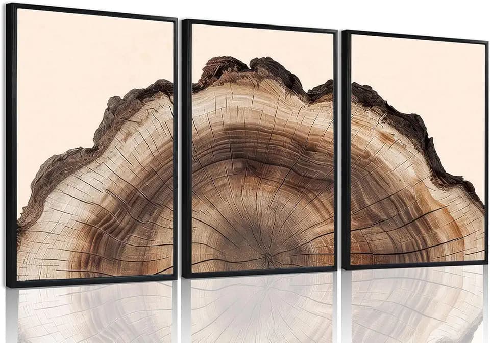 okudolit Tree Rings Canvas Wall Art Set Large Framed Modern Retro Neutral Wood Stump Painting Wall Decor Forest Nature Art Prints for Living Room Bedroom Dinning Room Farmhouse Office-16 x24 x3