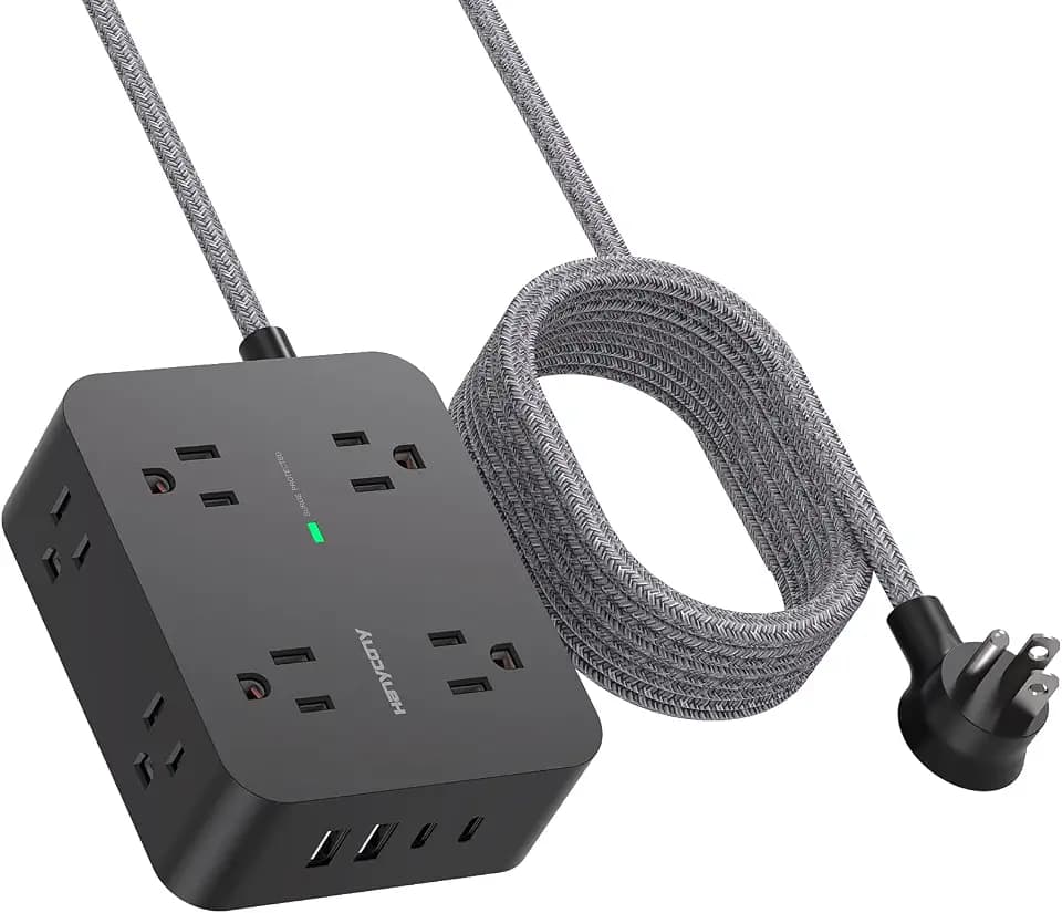 HANYCONY Surge Protector Power Strip, 10 Ft Braided Extension Cord, 1080J