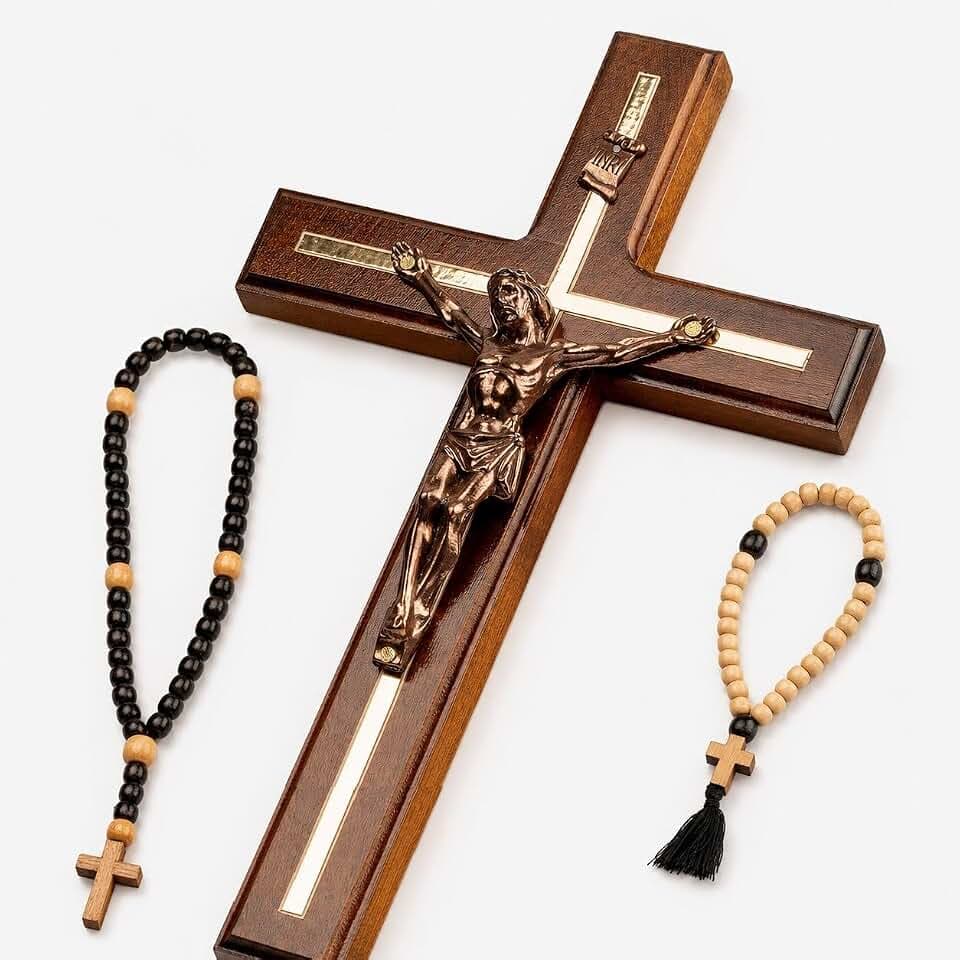 Woodvio Classic Holzkreuz Kruzifix, Jesus Kreuz Wand, Wandkreuz