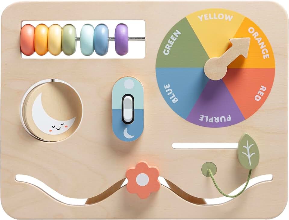 Pearhead Busy Board for Toddlers, Wooden Montessori Sensory Toy