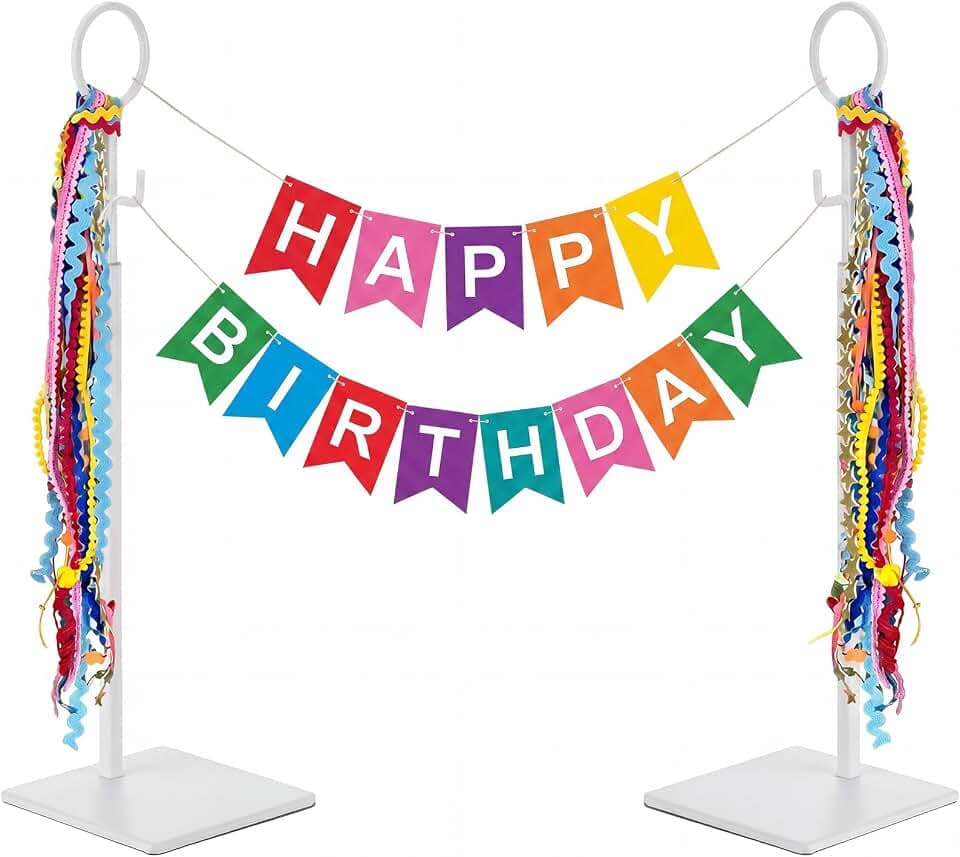 Yalikop 2 Pack Adjustable Banner Stand Height 16 to 24 Inch Tabletop Sign Holder, Metal Desktop Flag Hanger with Stable Base for Birthday Wedding Graduation Party Event Decorations (White)