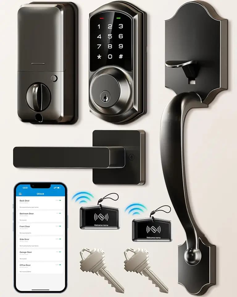 Veise VE06-H Smart Front Door Lock Handle Set, App Control, Matte Black