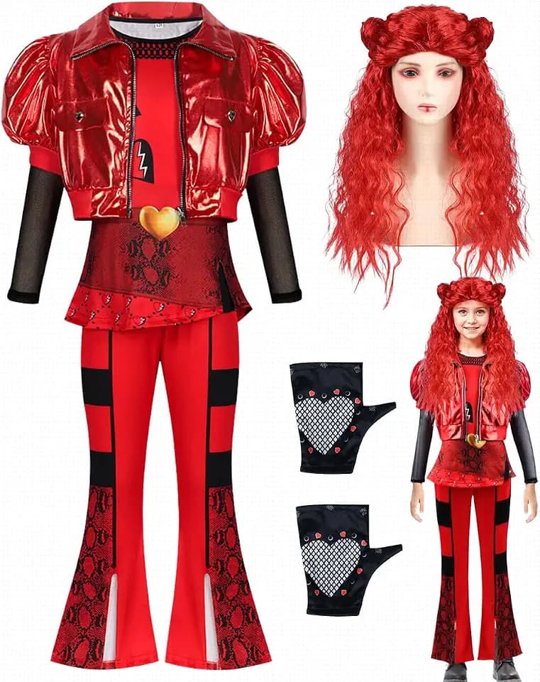 The Rise of Red Kostüm, Rotes Rise of Red Kostüm mit Jacke, Shirt, Hose und Perücke, Geschenk für Mädchen, Rotes Faschingskostüme für Karneval Cosplay
