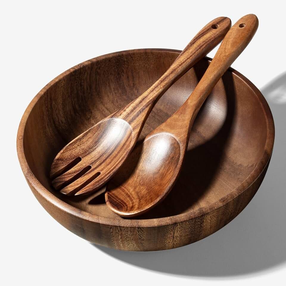 Holzschale rund aus Akazie - Ideal als Salatschüssel, Rührschüssel