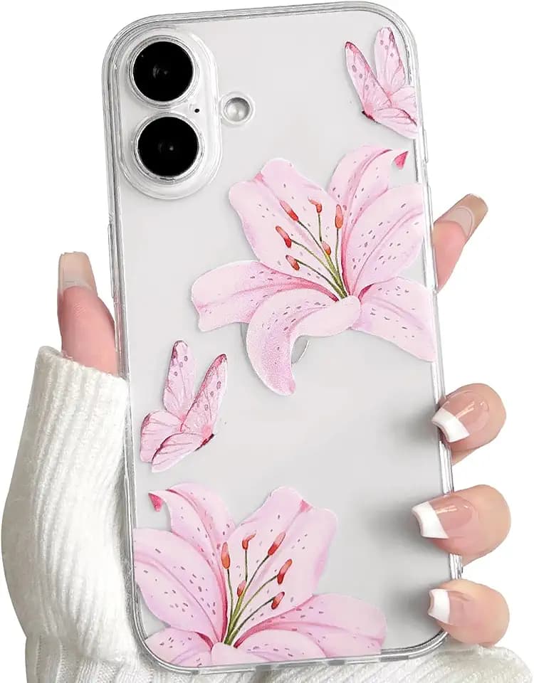 NITITOP Compatible for iPhone 16 Case Cute Flower - Pink