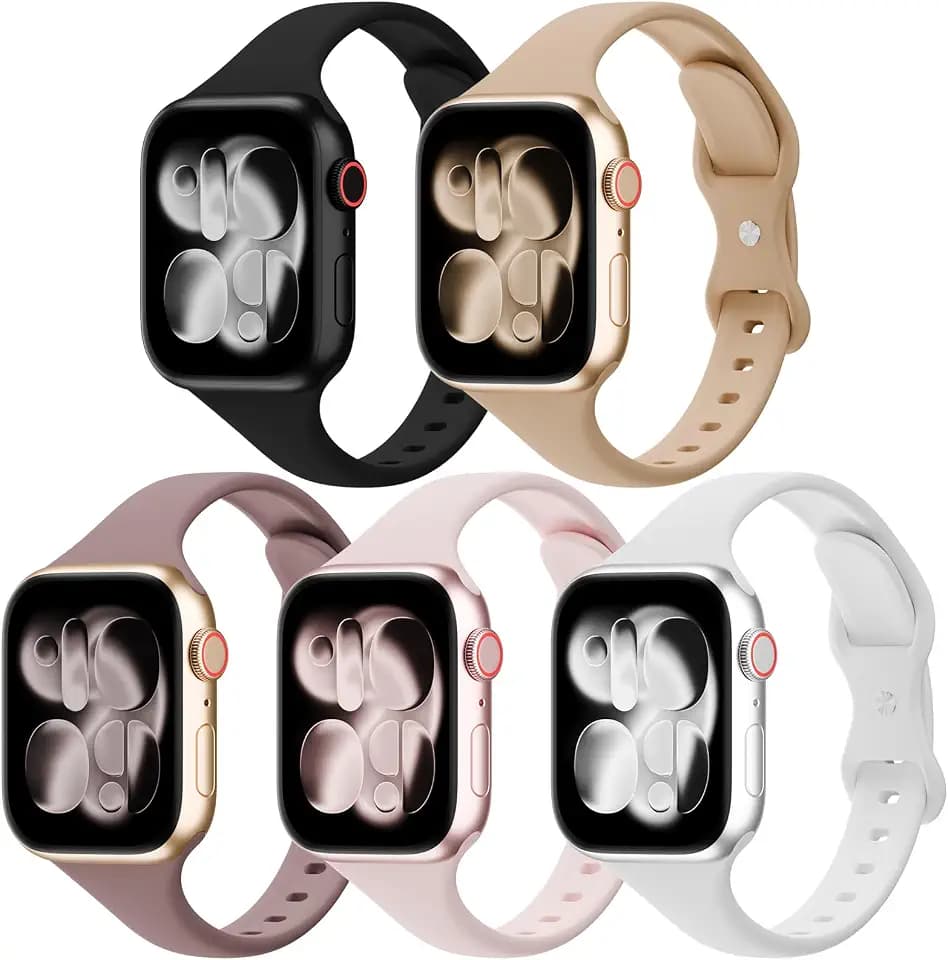 5 Pack Slim Thin Silicone Band Compatible with Apple Watch Bands Women Men