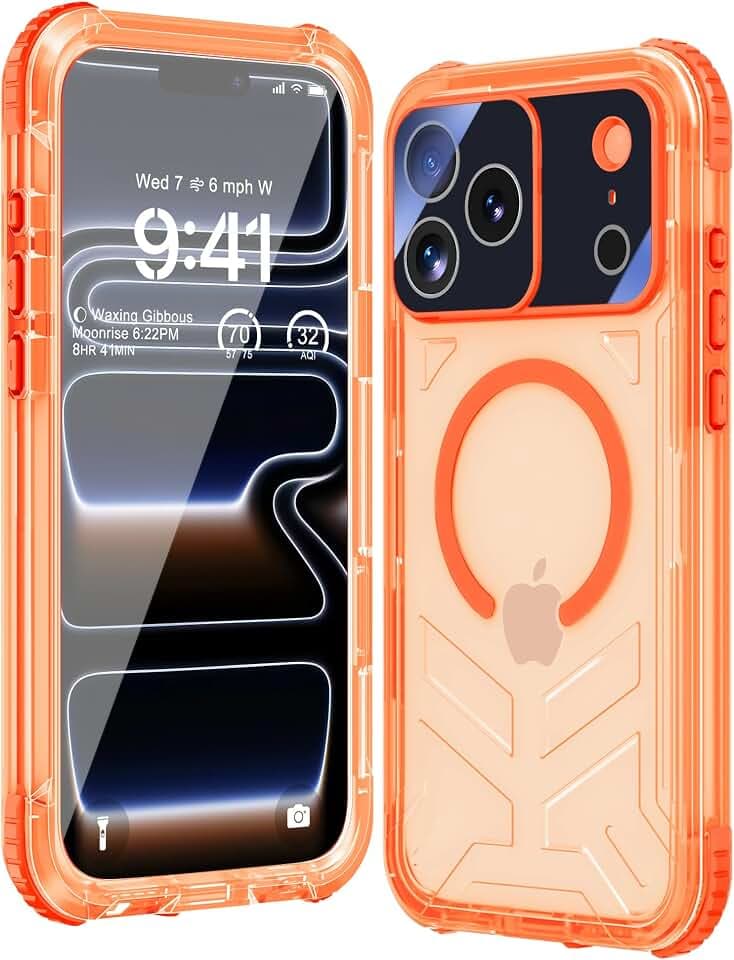 WIFORT for iPhone 17 Pro Waterproof Case, [Fit for Magsafe] with Sapphire Lens & Screen Protector, IP68 Full Body 15FT Military Shockproof, Magnetic Frosted Phone Cover with Lanyard, 6.3" Orange