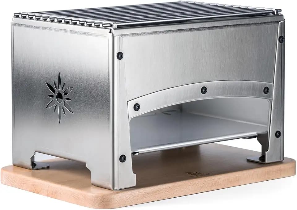 LOUIS TELLIER | Kohlegrill Bron Coucke | Ofen | 1 Seite Geschlossen | Verwendung im Freien (Tischgrill) | Professionelle Qualität | Edelstahl | 32 cm x 22 cm x 21,5 cm | Made in France