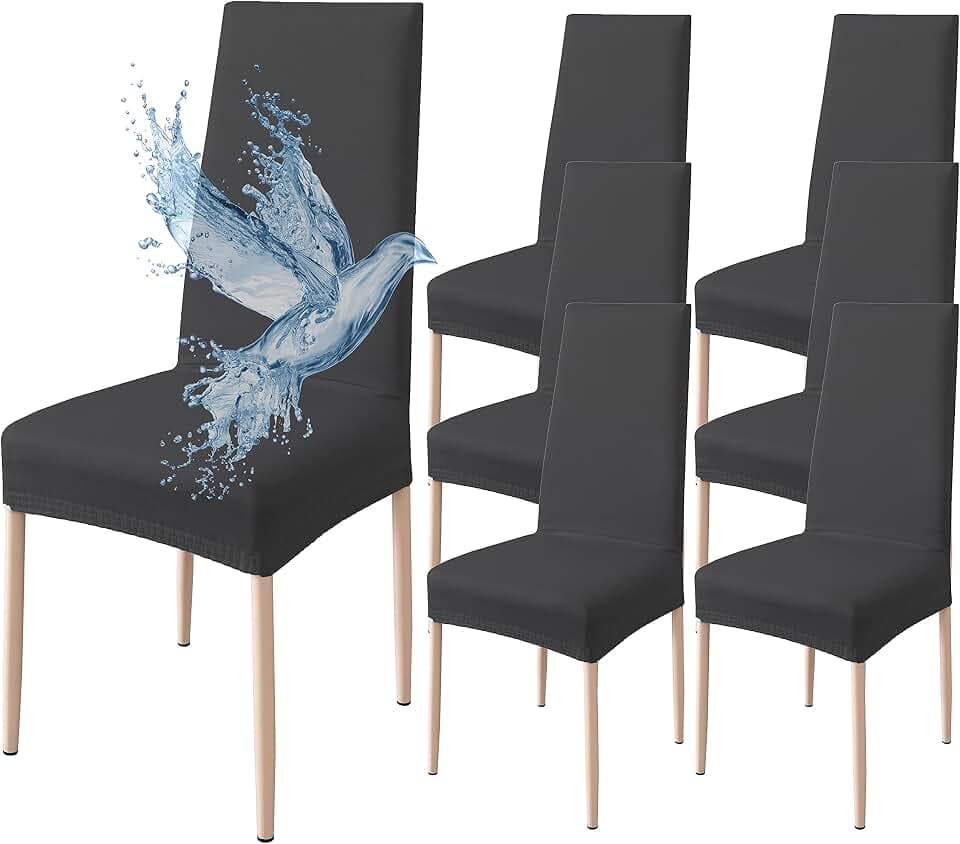 Poligino Stuhlhussen 6er Set Wasserdicht Stretch Universale Weich und Bequem, Stuhlbezug für Haus, Küche, Hochzeit, Restaurant, Party, Hotel, Zeremonie, Bankett - Schwarz