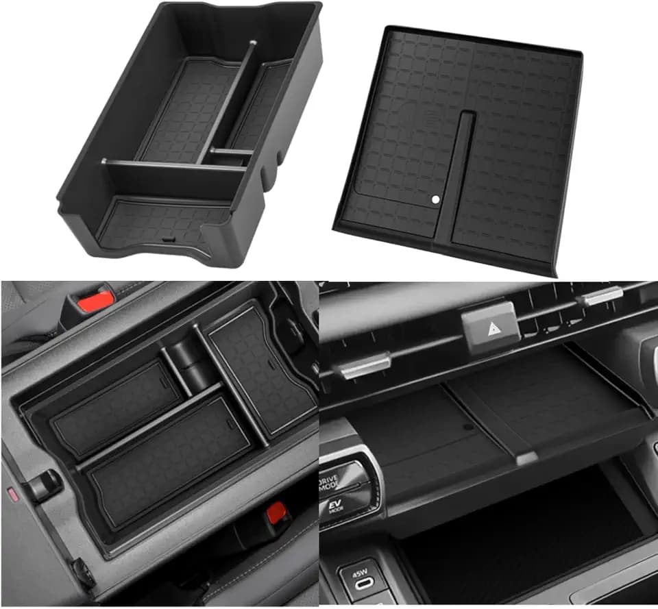 2PCS Center Console Organizer Tray Compatible with Toyota RAV4 2026 Accessories, Center Console Armrest Storage Box & Wireless Charging Protective Mat for RAV4 2026 Anti-Slip Insert Tray