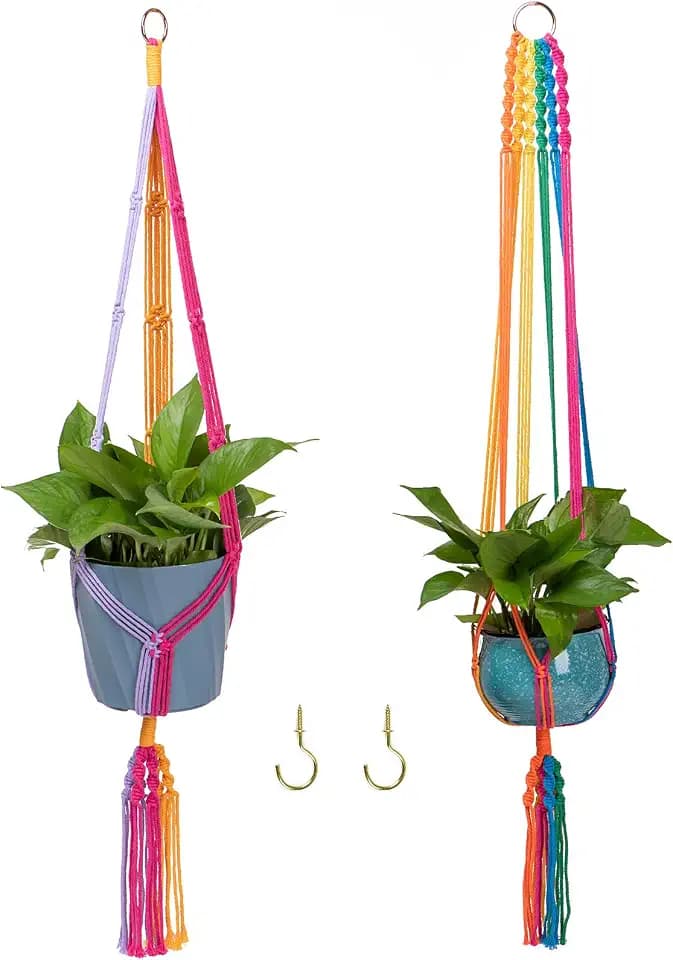 Rainbow Colorful Macrame Plant Hanger, 2 Pack