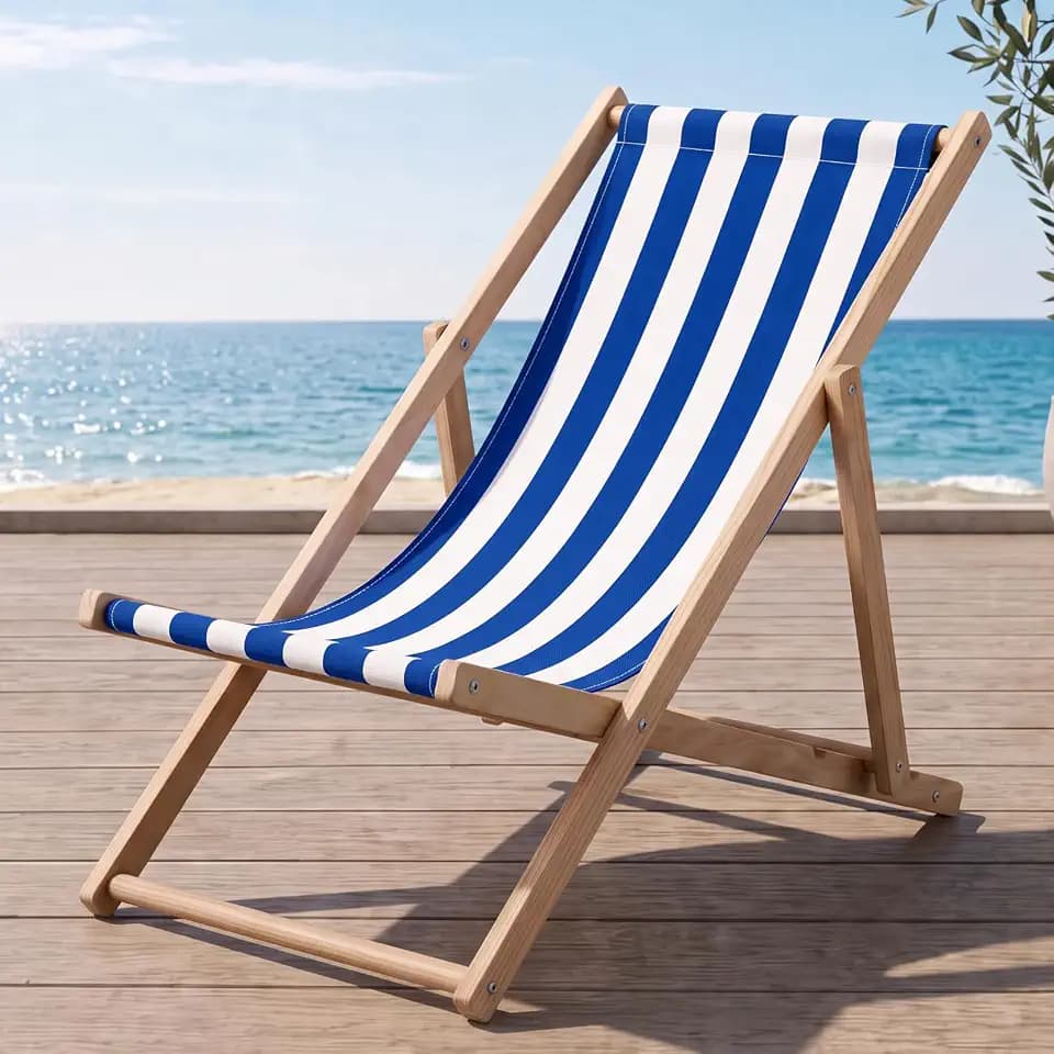 AceOrbit 1 Pcs Folding Sling Beach Chair, Adjustable,Blue Stripes